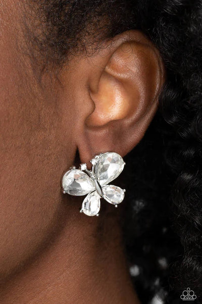 Winged Whimsy - White Post Earrings