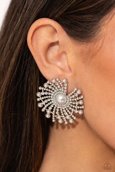 Fancy Fireworks - White Post Earrings