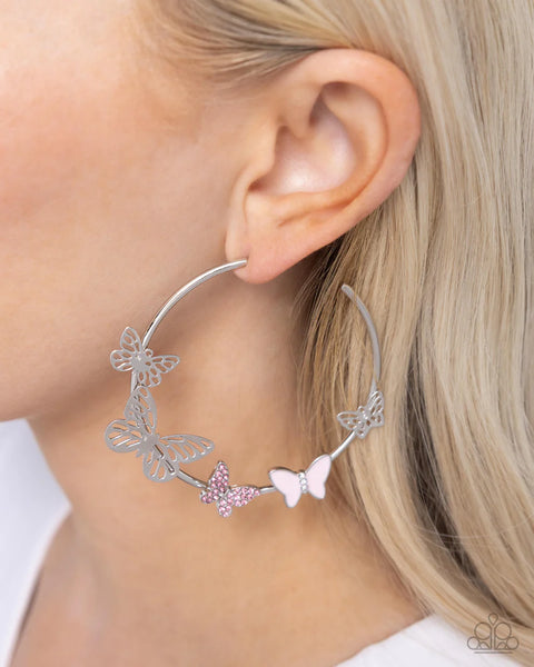 Aerial Allegiance - Pink Butterfly Hoop Earrings