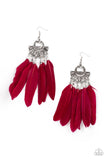 Paparazzi Plume Paradise - Red Earring