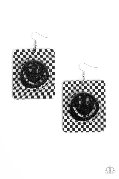 Cheeky Checkerboard - Black Earring